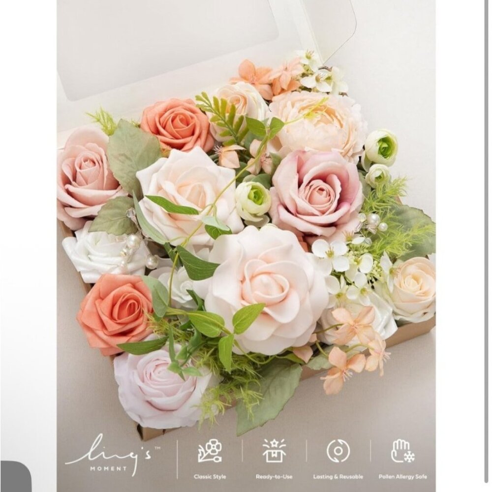 Ling's Flowers Box, Faux Artificial Greenery Stems Foam Roses
